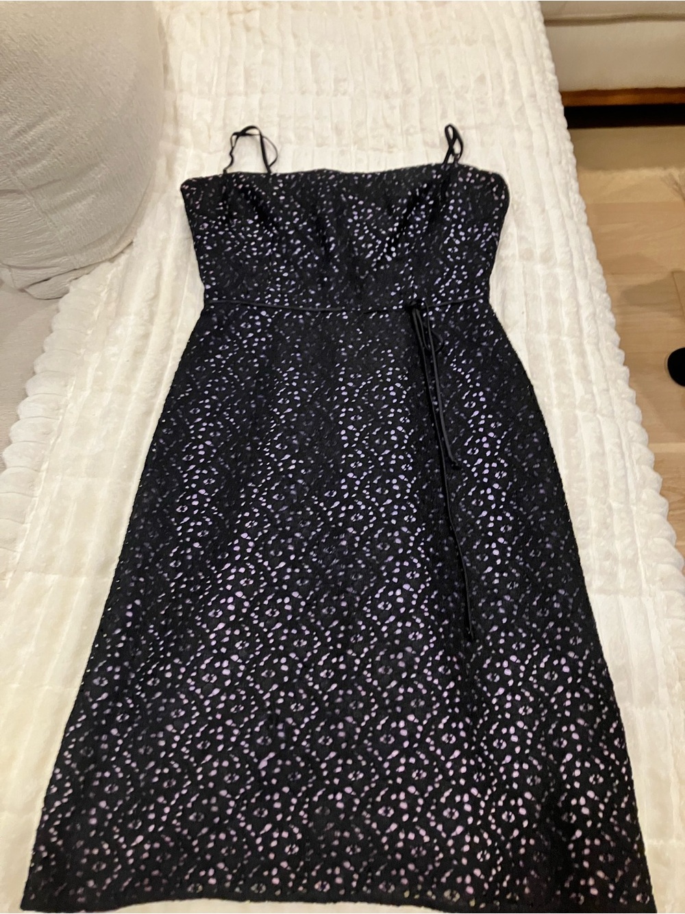 Laundry By Shelli Segal Black Lace Mini Dress with Lilac Underlay